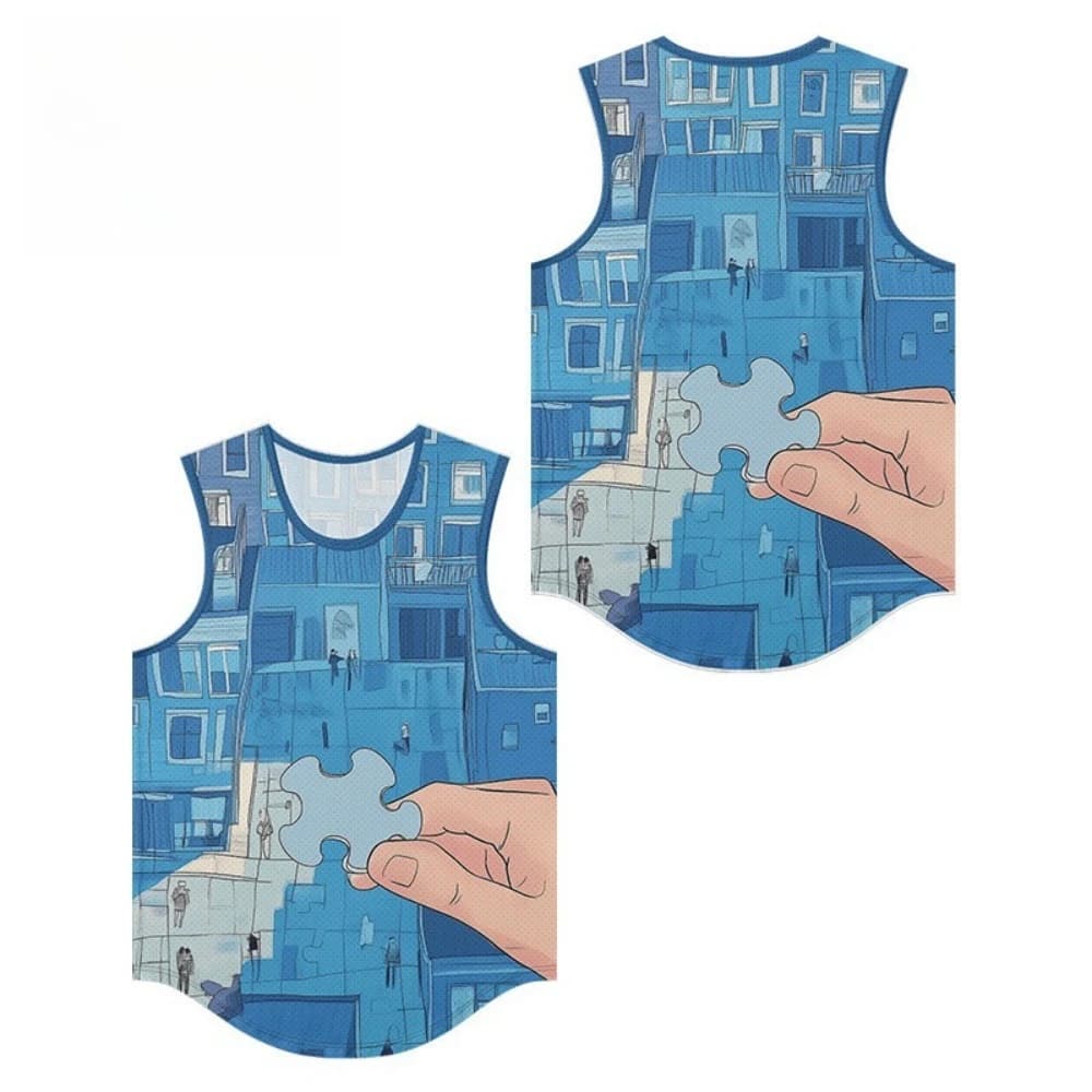 Hommes gilets tranquille bleu paysage urbain débardeur respirant été maillots de bain ample à la mod