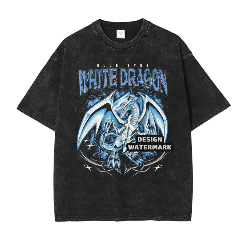T-shirts Bandai Anime Yu-Gi-Oh Oversize Vintage Délavé – T-shirt Rétro Streetwear Magicien Noir pour