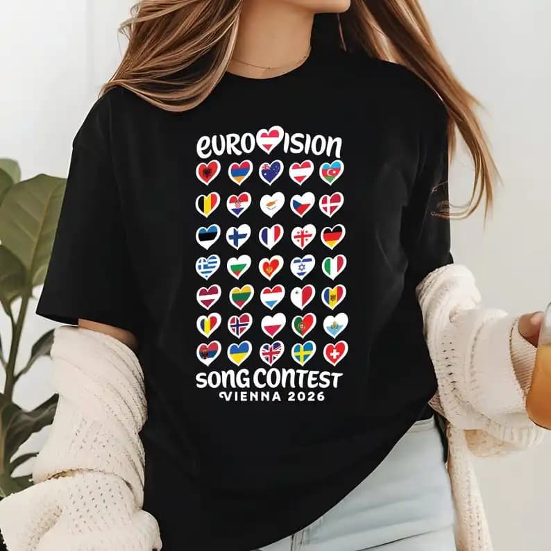 T-shirt pour homme du Concours Eurovision des chansons, drapeaux Eurovision 2026, vêtements décontra