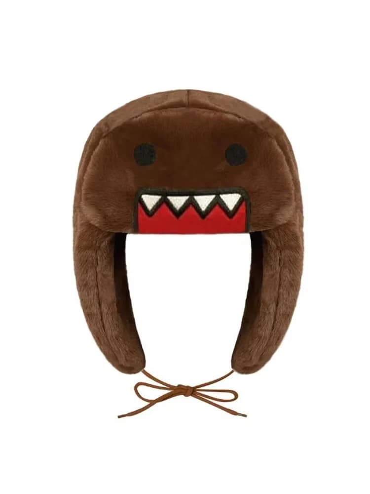 Bonnet en peluche de dessin animé mignon pour l'hiver, Style décontracté ajusté, chaud et confortabl