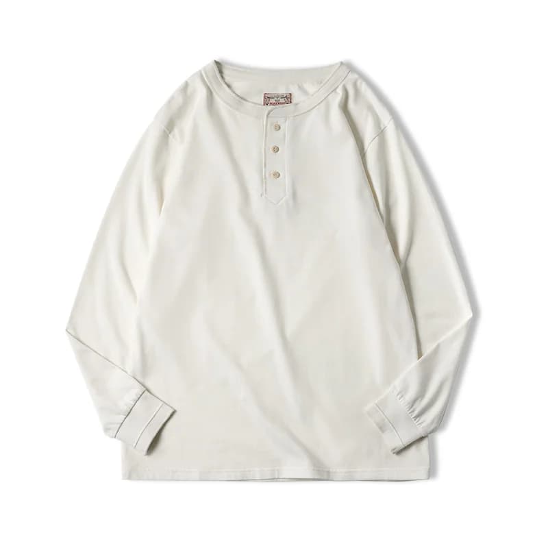 Maden T-shirt homme à manches longues style Henley avec trois boutons design classique col rond coul