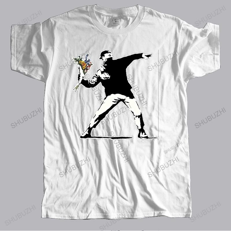 Offre spéciale hommes streetwear t-shirt coton t-shirt hommes lanceur de fleurs Banksy Panda pistole