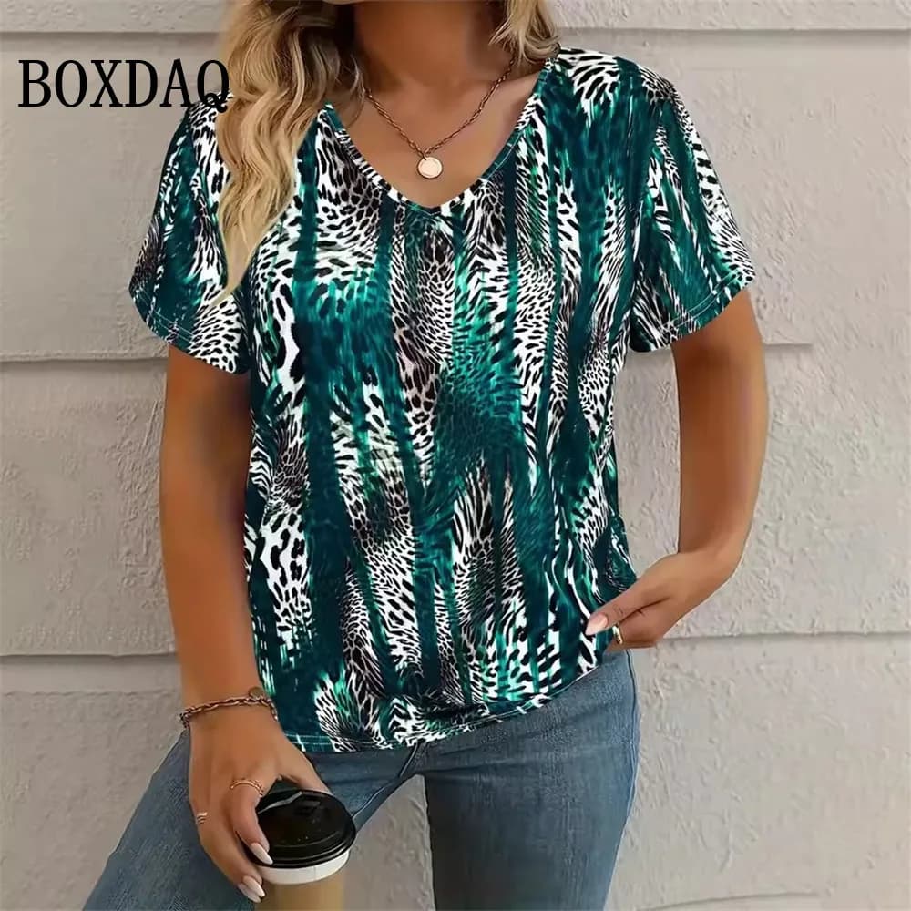 Été Vintage Léopard 3D Impression T-Shirt Femmes Streetwear Décontracté T-shirts Grande Taille Hauts