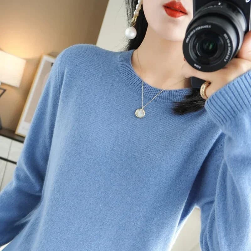 Pulls chauds à manches longues pour femmes, pulls à col rond, chemises à fond, mode coréenne, tricot