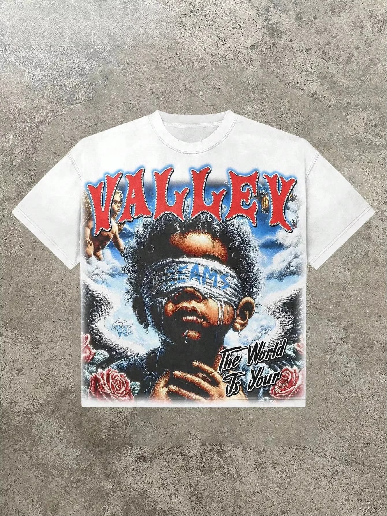 Valley & Dreams T-shirt rétro style sombre Y2k Streetwear tendance en coton avec motif pour hommes e