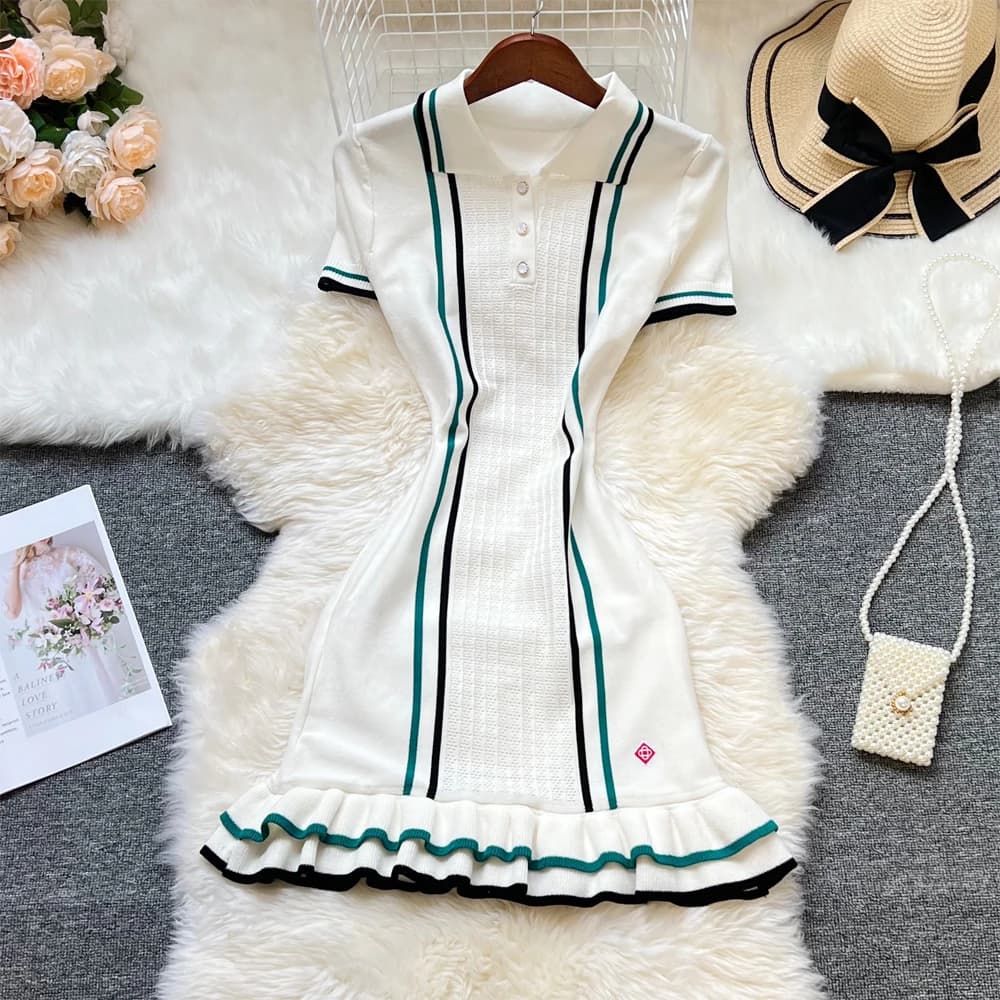 YuooMuoo marque mode femmes tricoté Mini robe Ins chaud Sexy paquet hanches à volants robe de soirée