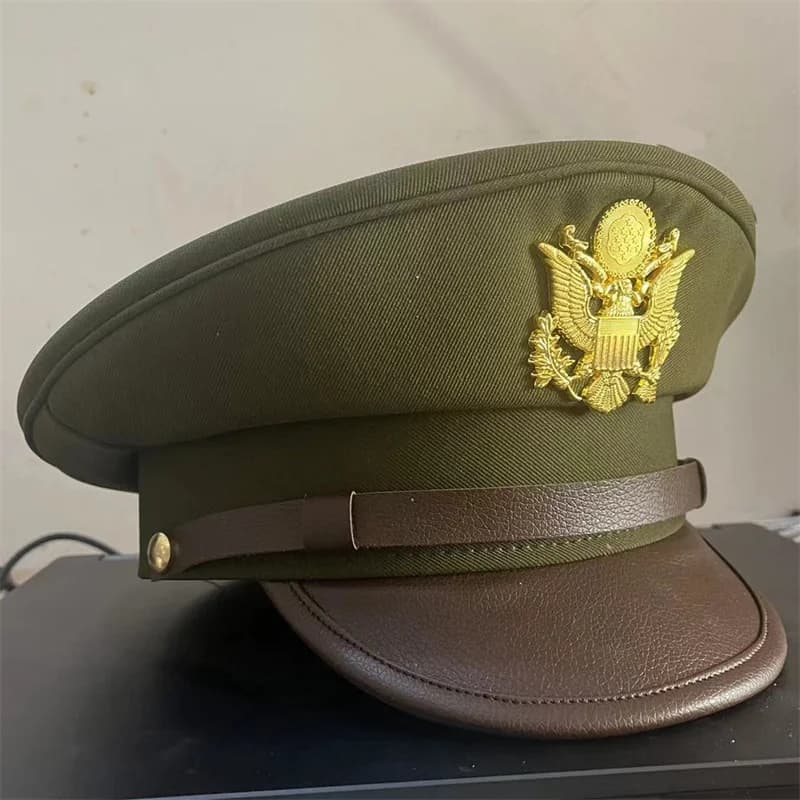 Chapeau d'officier américain militaire vert à large bord, casquette classique pour film, émission té