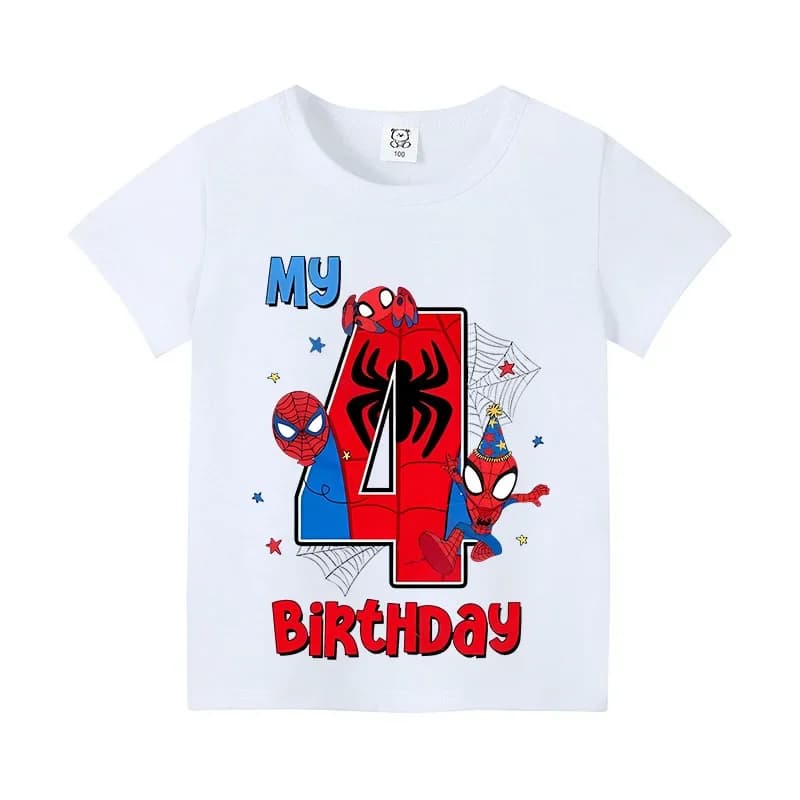 T-shirt numérique Spiderman pour enfants, T-shirt d'anniversaire à manches courtes en coton, motif d