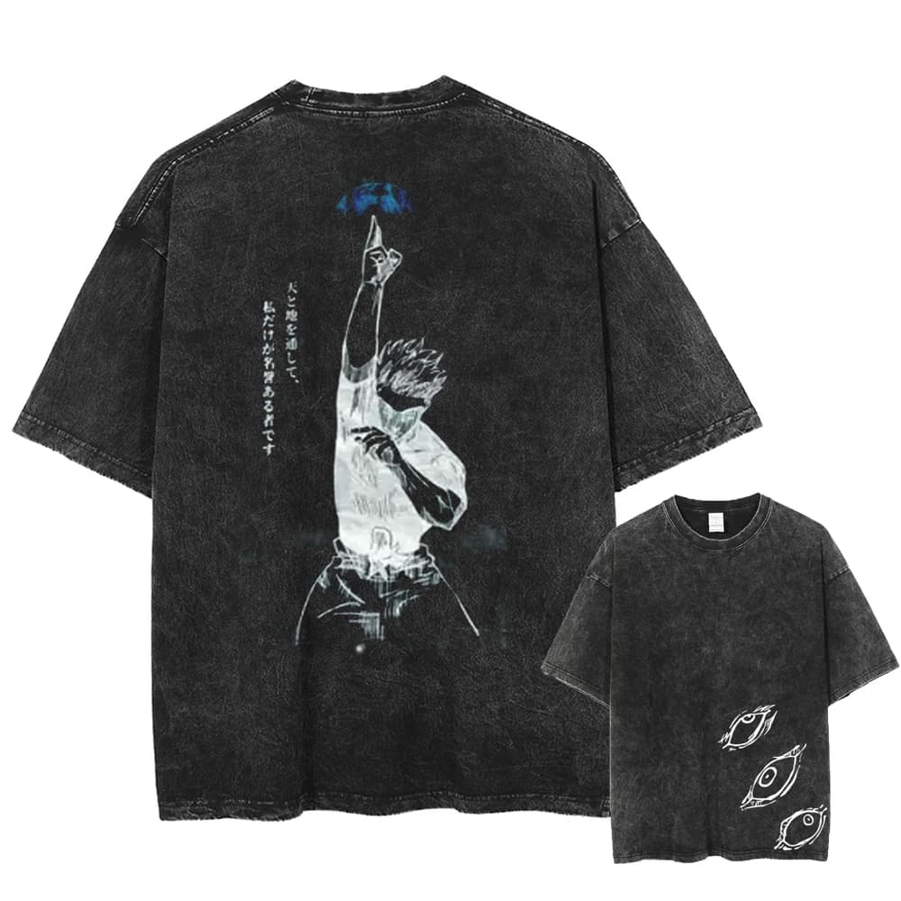 T-shirt Gojo Satoru Jujutsu Kaisen pour hommes et femmes, t-shirt en coton lavé, vêtements d'été à m