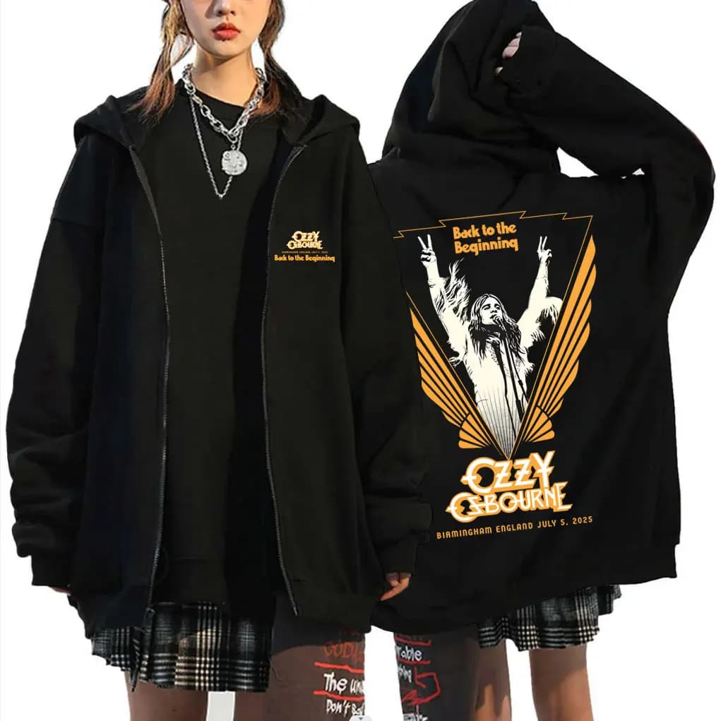 Ozzy Osbourne retourne au style original : Sweat à capuche zippé pour hommes et femmes, style street