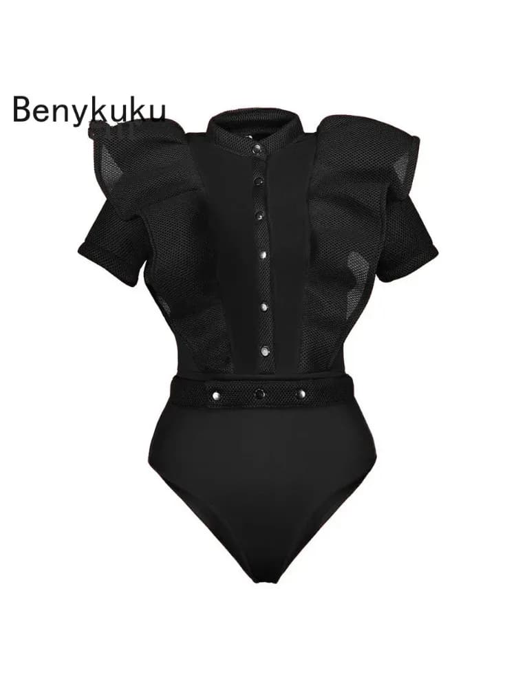 Combinaisons gothiques noires pour femmes, barboteuse une pièce, corps de fête sexy, costume de batt