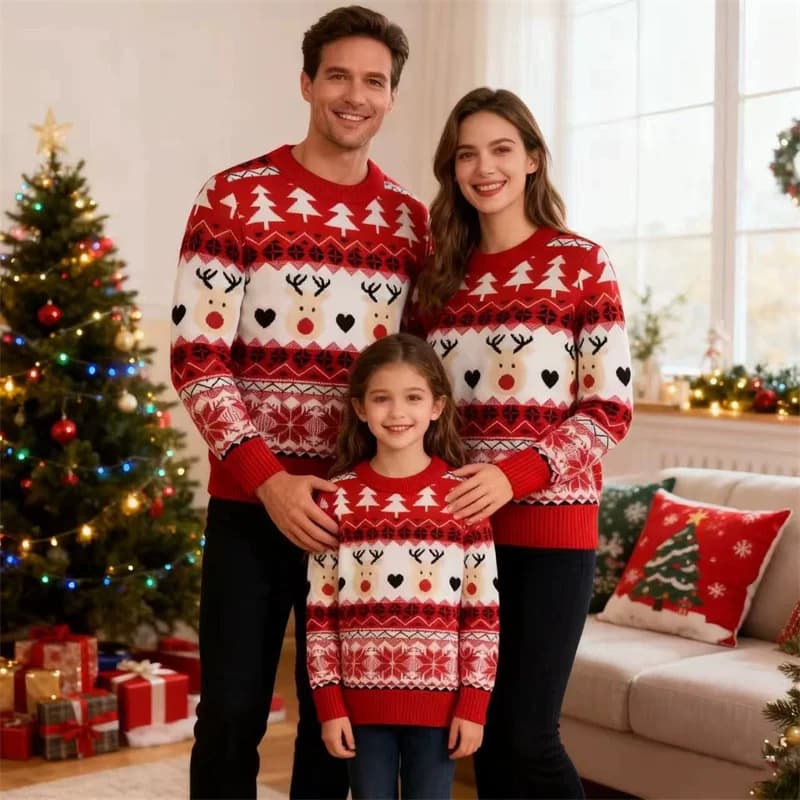Tenues assorties pour la famille de noël, pulls de dessin animé pour garçons et filles, tricot therm