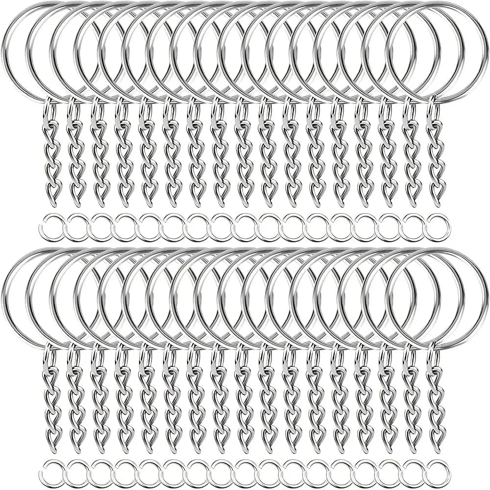 30 pièces argent plaqué métal porte-clés vierge porte-clés fendu porte-clés avec chaîne boucles d'es