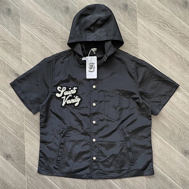 SAINT VANITY Blouson coupe-vent décontracté et élégant à manches courtes avec broderie de lettres et