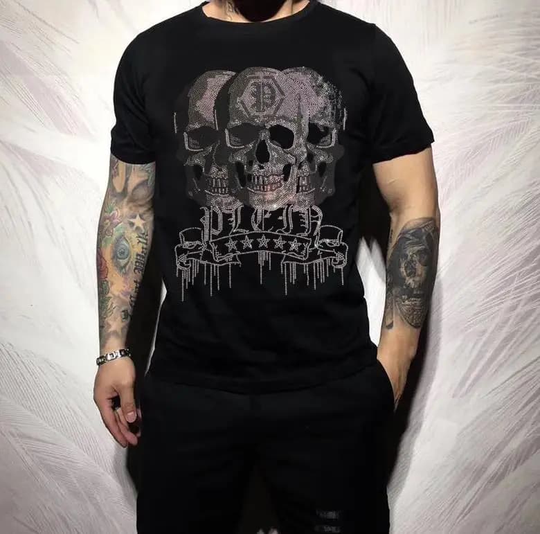 2025 nouveaux crânes strass à manches courtes t-shirts hommes marque vêtements mode homme Streetwear