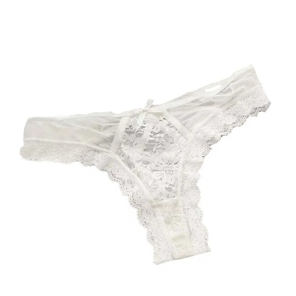 Doux Patchwork maille florale nœud papillon culotte évider dentelle fleur string Transparent coton e