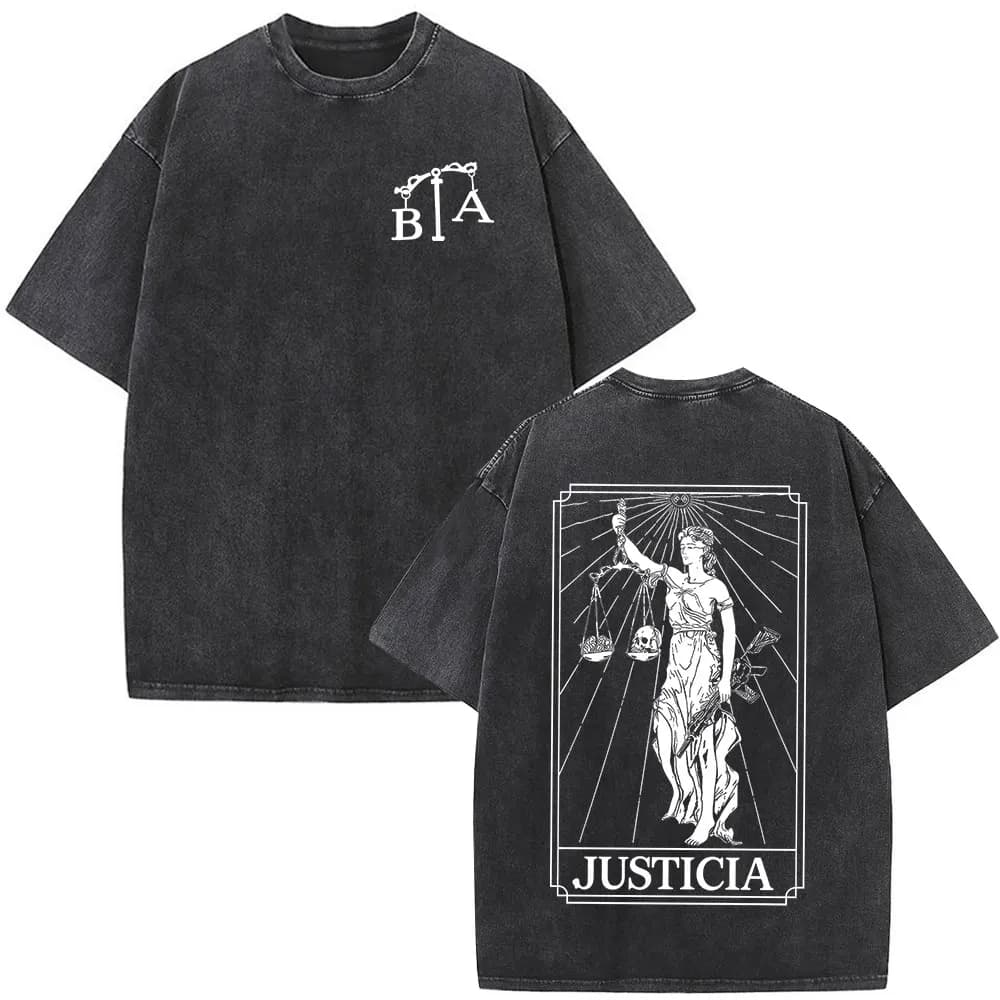 T-shirt vintage délavé Justicia Brothers in Arms à impression double face, vêtements pour hommes, t-