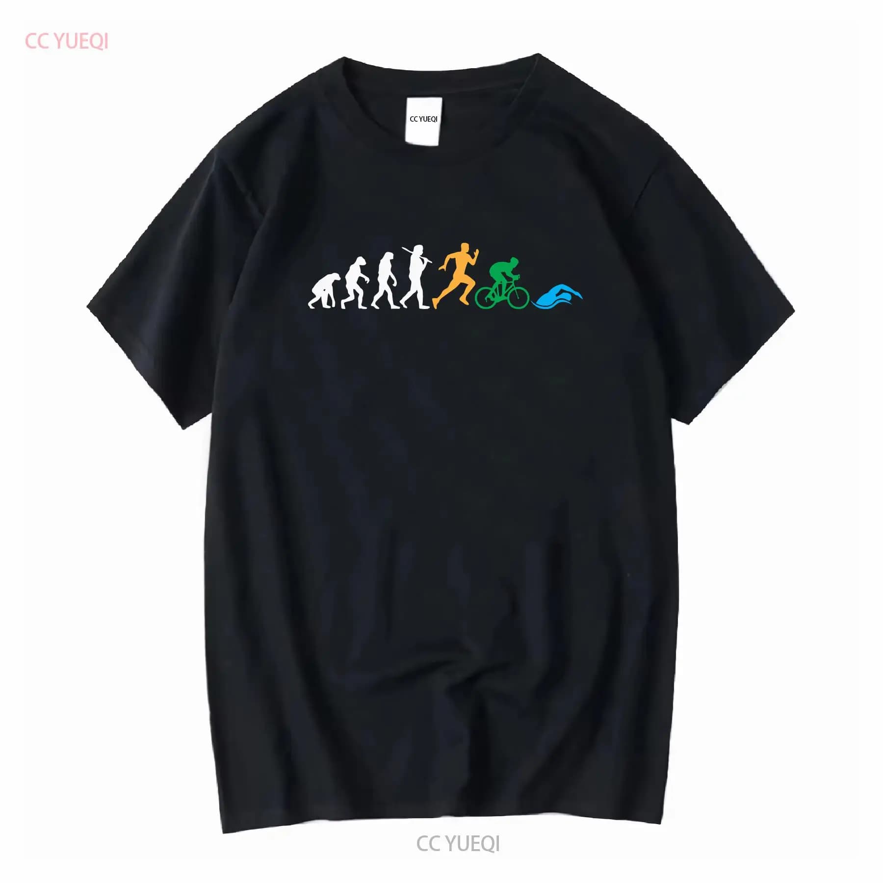 T-shirt Evolution Tri amusant pour homme, pour triathlon, course de vélo, manches longues ou courtes