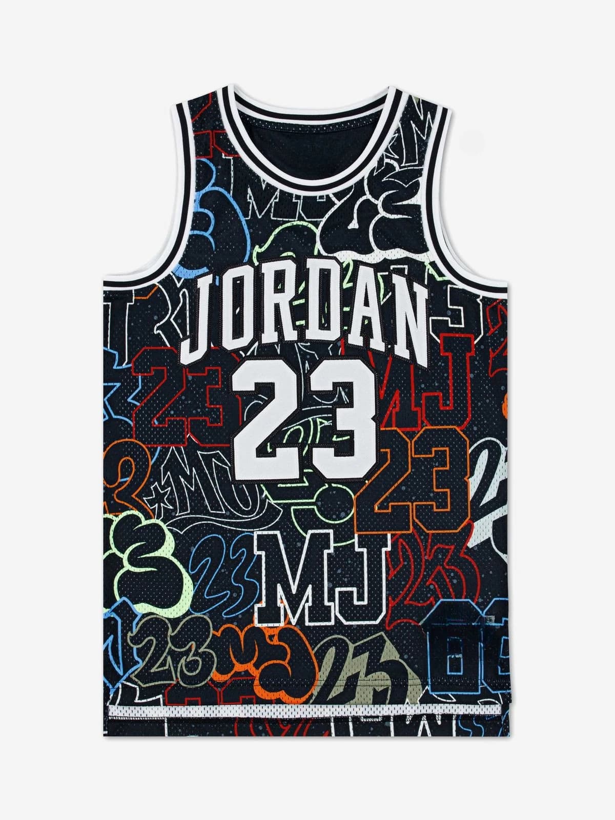 Débardeur de basket-ball Jordan 23 Family imprimé graffiti noir, multicolore, style urbain, séchage 