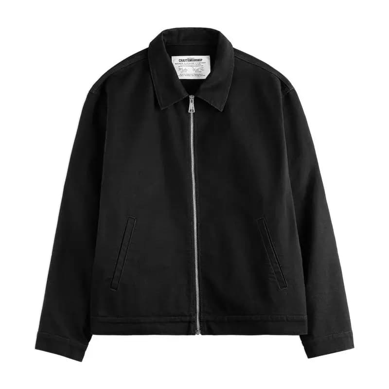 Maden Veste IKE vintage pour homme en coton noir épais avec fermeture éclair complète et col de mant