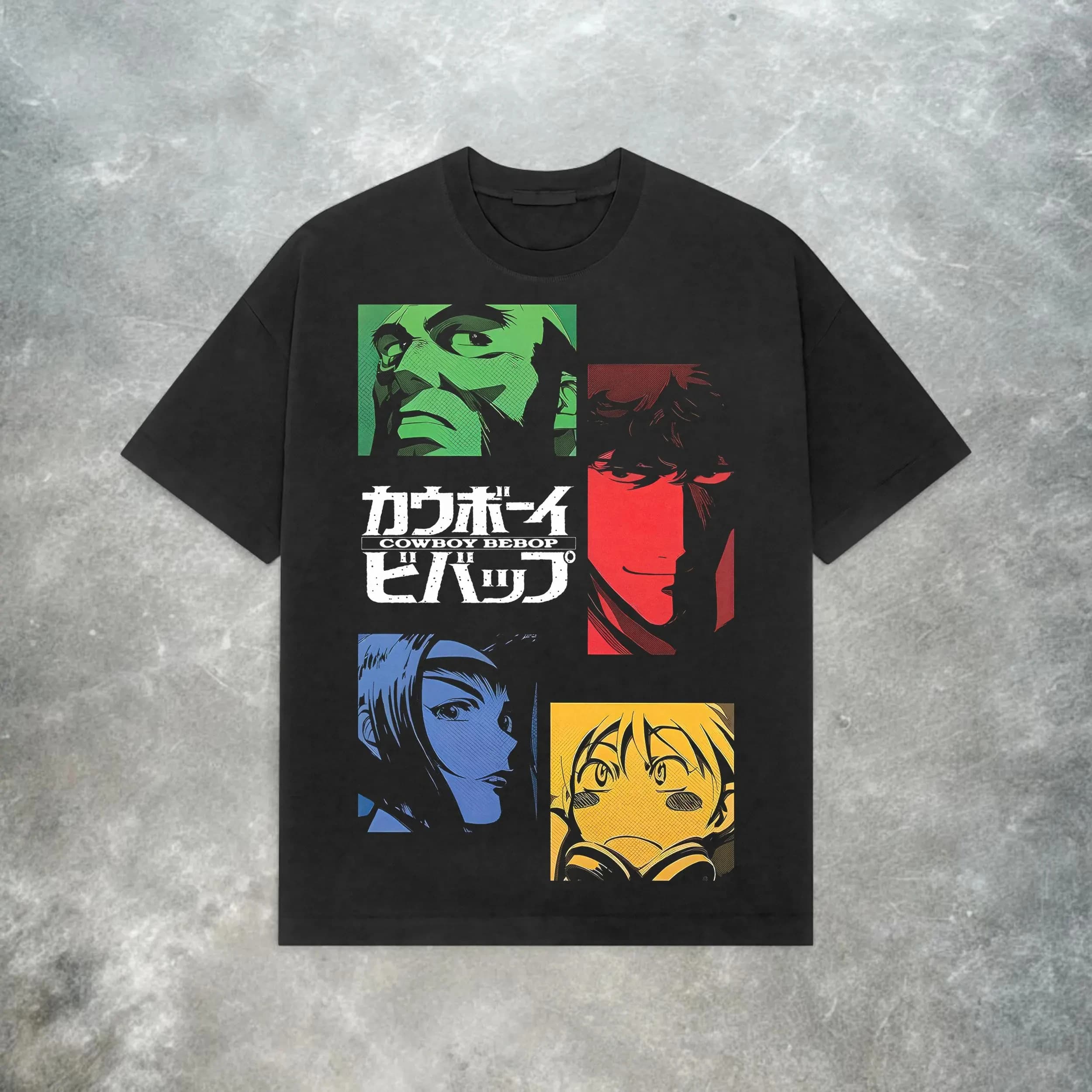 T-shirt graphique à motif de personnage d'anime Cowboy Bebop, rétro, surdimensionné, en coton, décon