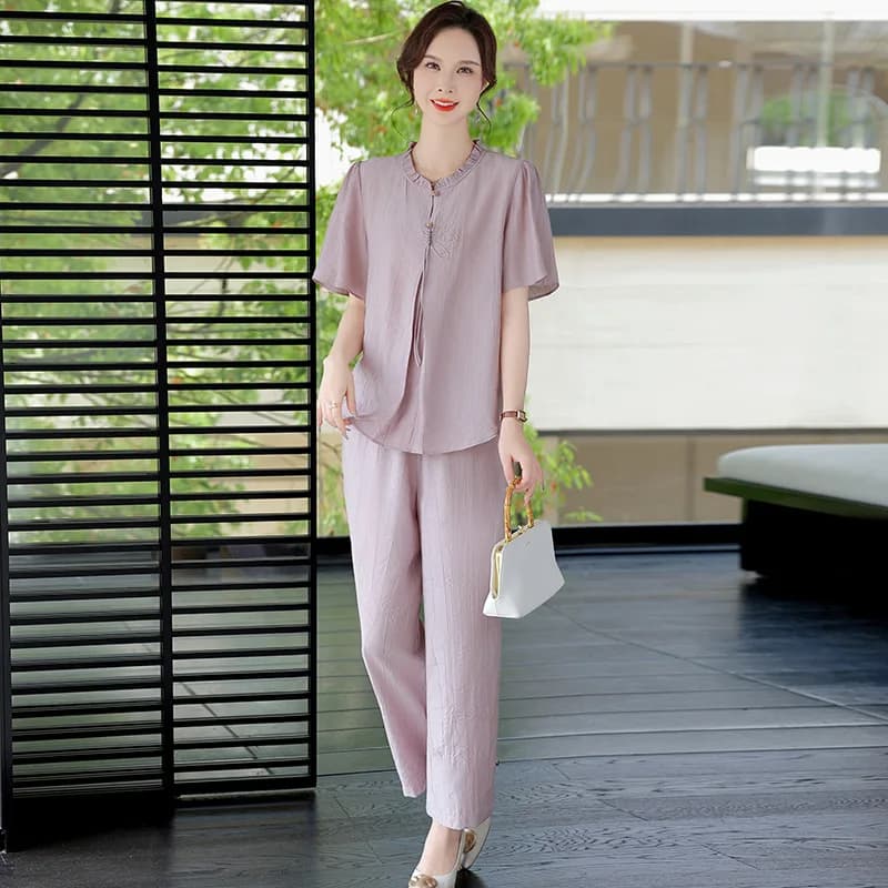 Ensemble deux pièces décontracté et léger pour femme de 50 ans, tenue d'été chic et élégante pour ma