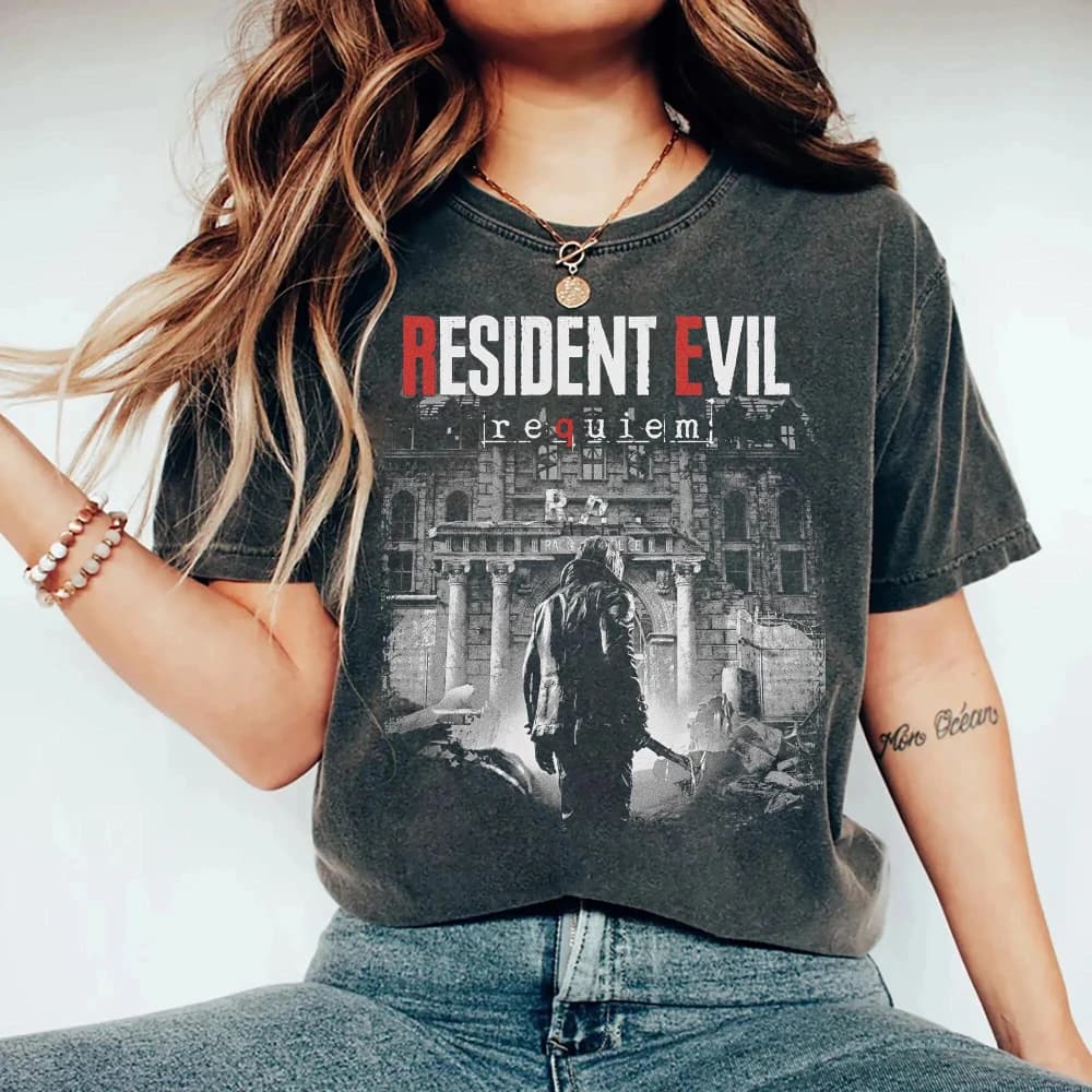 T-shirt Resident Evil Requiem Leon S Kennedy Tee Grace Ashcroft Victor Gideon à manches courtes pour