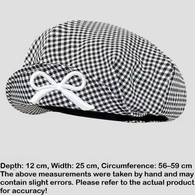 Bérets à carreaux pour femmes avec nœud octogonal brodé, casquettes de gavroche mignonnes pour le pr