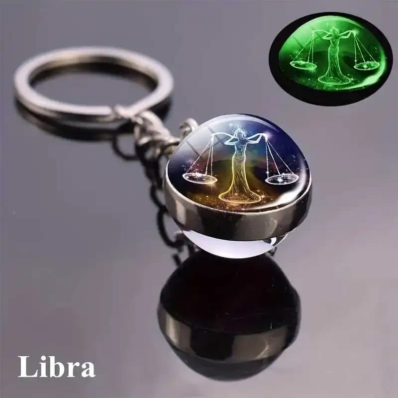 Porte-clés Noctilucent 12 Constellations, taureau/corpion/Leo lumineux, pendentif rond en verre de 2