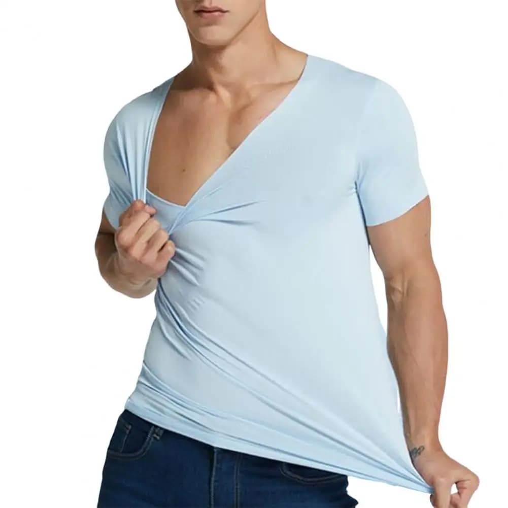T-shirts en soie glacée pour hommes, t-shirt de sport décontracté à manches courtes, été, respirant,