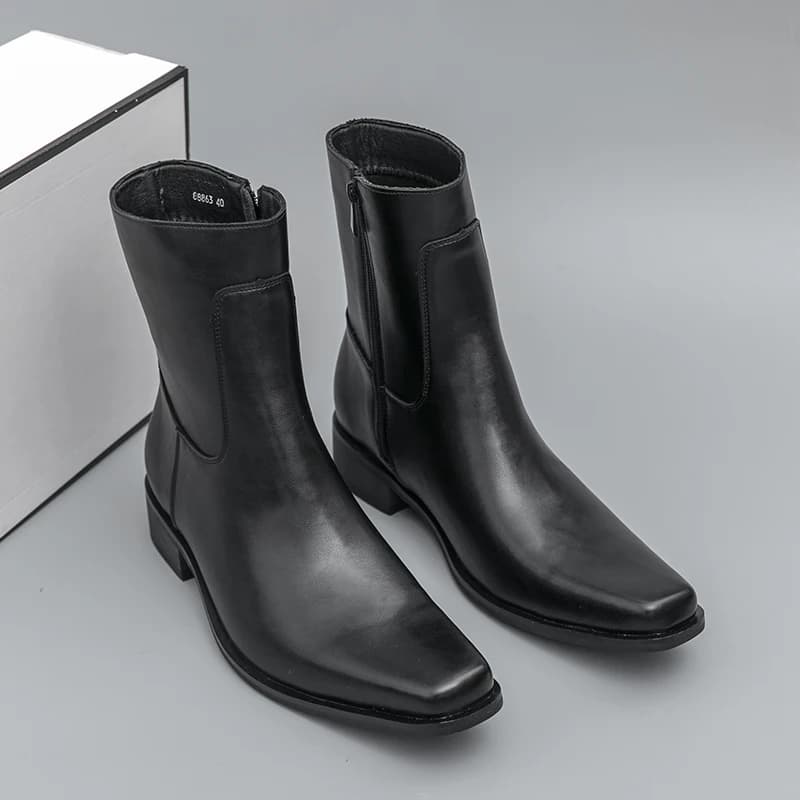 Bottes de chevalier pointues de style britannique pour hommes, fermeture à glissière latérale confor