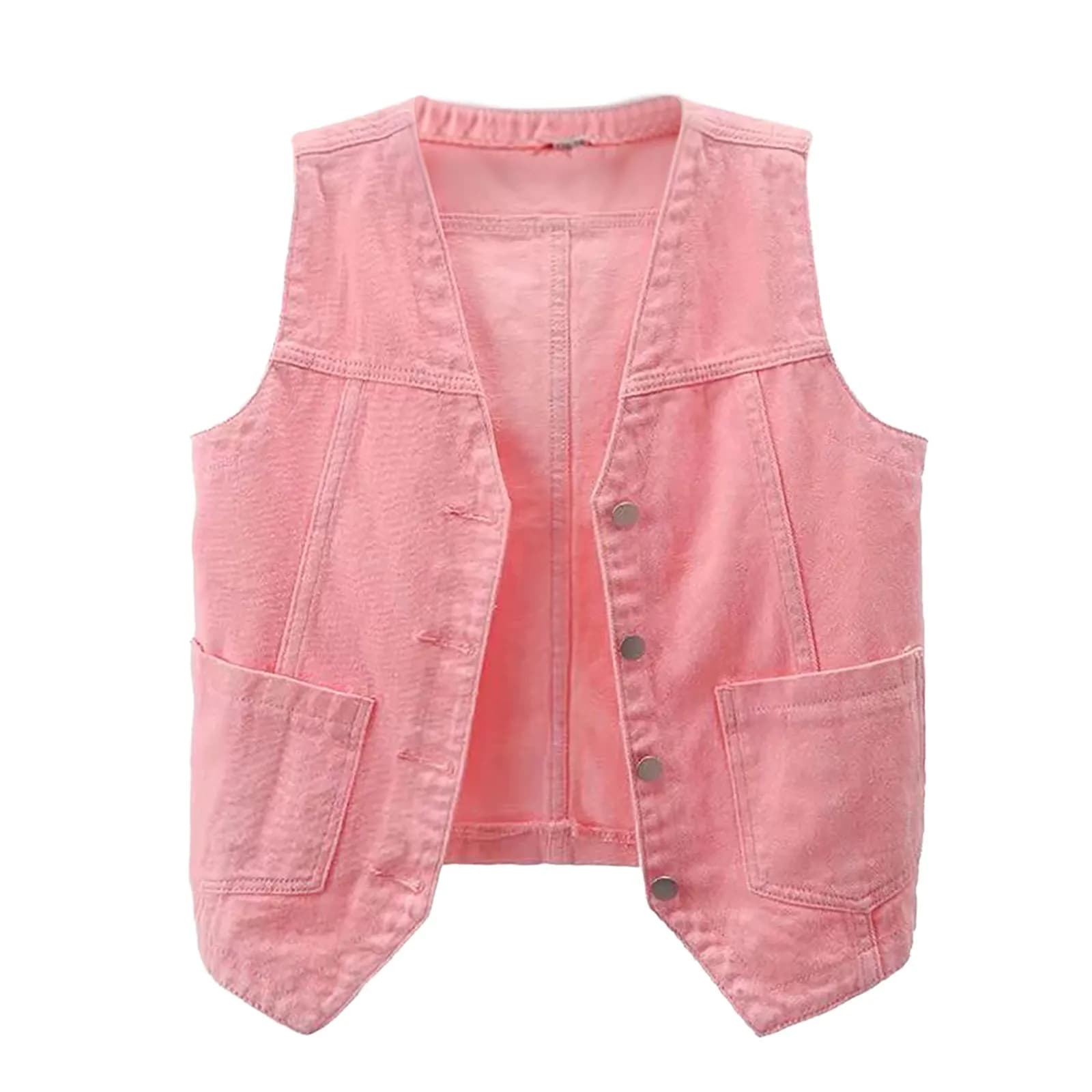 Rose femmes mode avant bouton Denim gilet sans manches gilet veste pour femmes automne Vintage vêtem