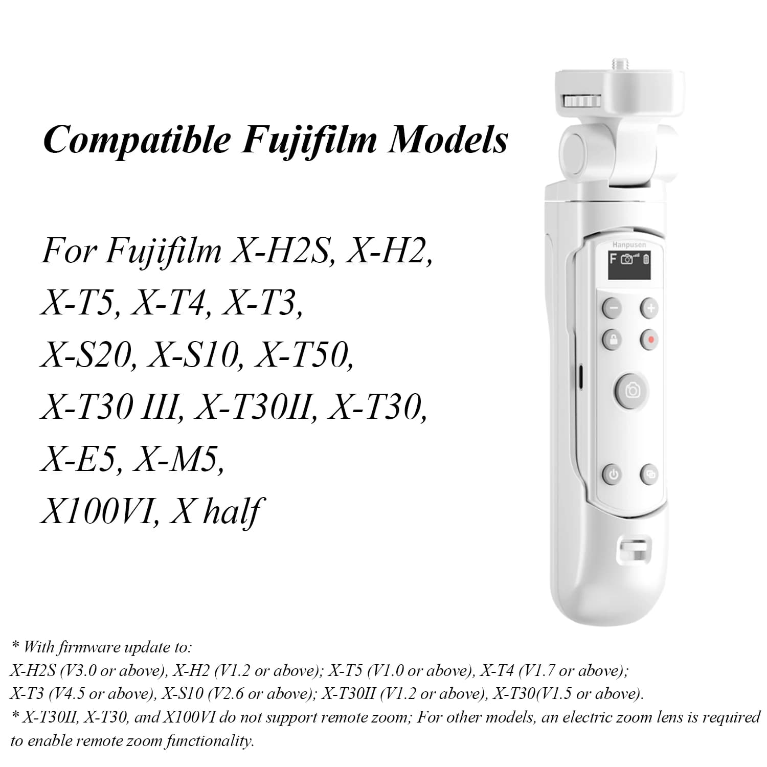 Mini-trépied pour Fujifilm avec télécommande rechargeable pour X100VI, X-M5 X-H2S, X-T5, X-T4, X-T3,