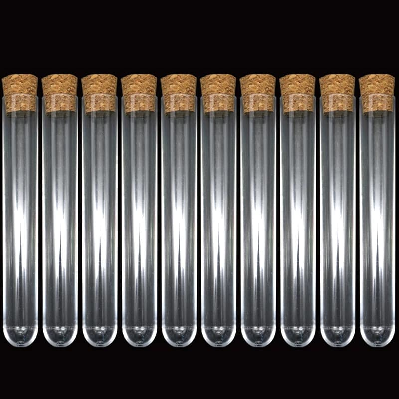 Tube à essai de laboratoire en plastique transparent avec bouchon en liège, capacité de 12ml, boucho