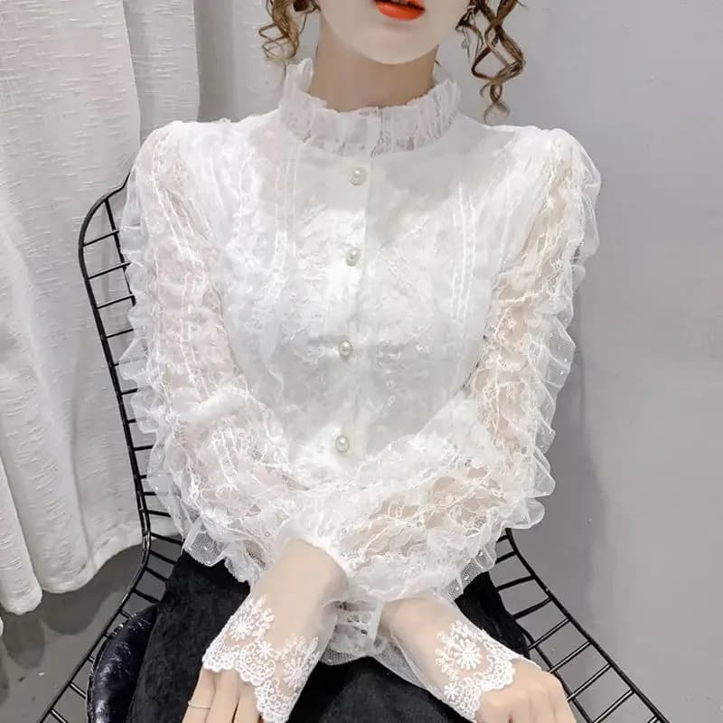 Chemises douces et minces pour femmes, style coréen populaire, doux et tendre, chemisiers élégants à