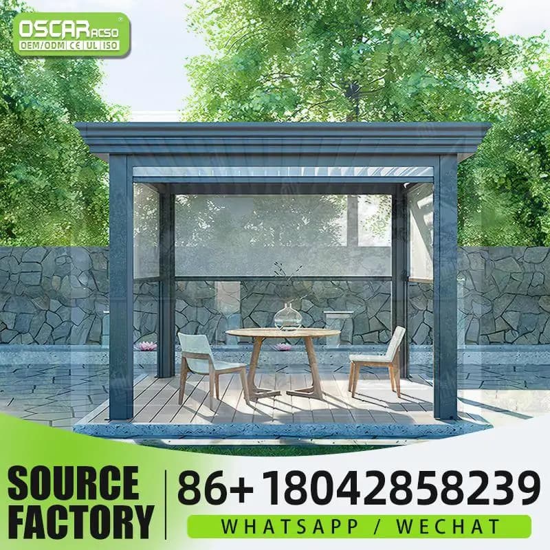 Pergola d'auvent motorisée de couverture de toit à persiennes imperméable fixée au mur extérieur pou