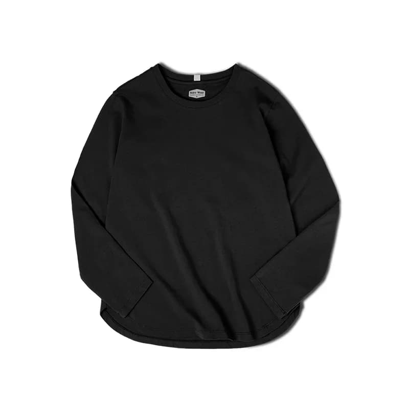T-shirt Basique à Manches Longues Maden pour Femmes Col Rond Tops en Coton Coupe Lâche Couleur Unie 