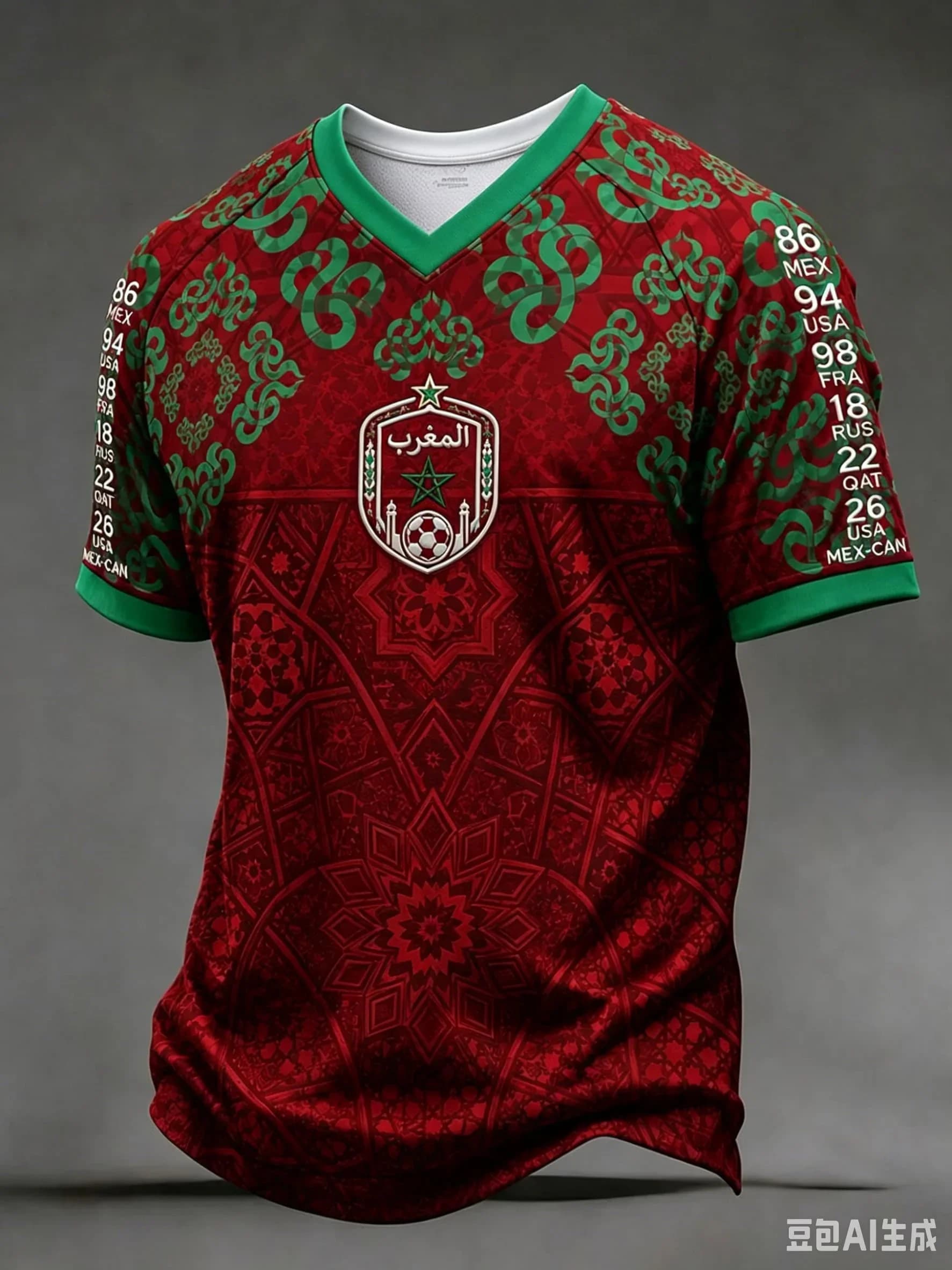 Nouveau maillot de l'équipe du Maroc rouge et vert, t-shirt de football à manches courtes côtelées i