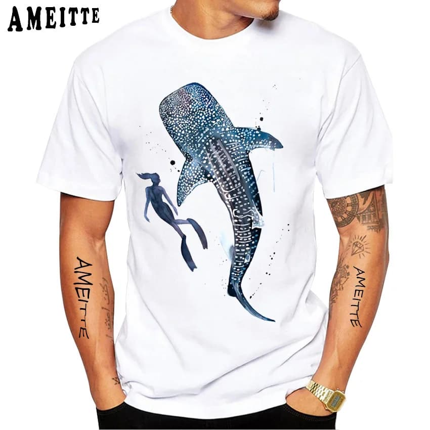 Gardez la mer sauvage baleine libre requin T-shirt unisexe hommes à manches courtes été plage voyage
