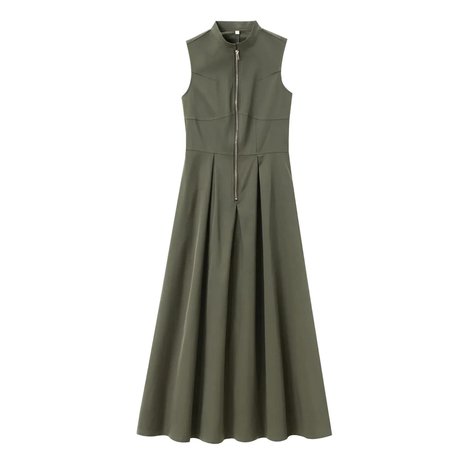 Nouvelle Robe Midi Femme Printemps 2025-2026 Style Français Col Rond Sans Manches Taille Cintrée Tem
