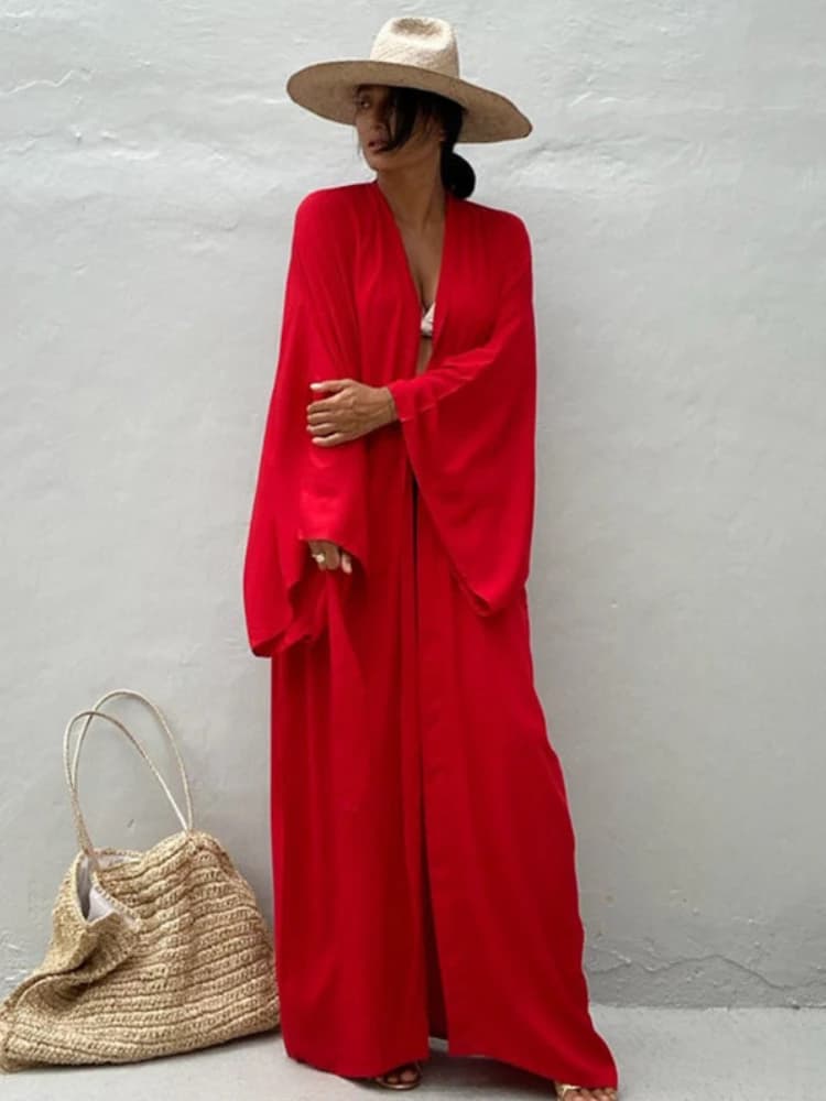 Solide plage couvrir femmes auto ceinturé Wrap Kimono Robe maillot de bain 2025 nouvelle Robe été ma