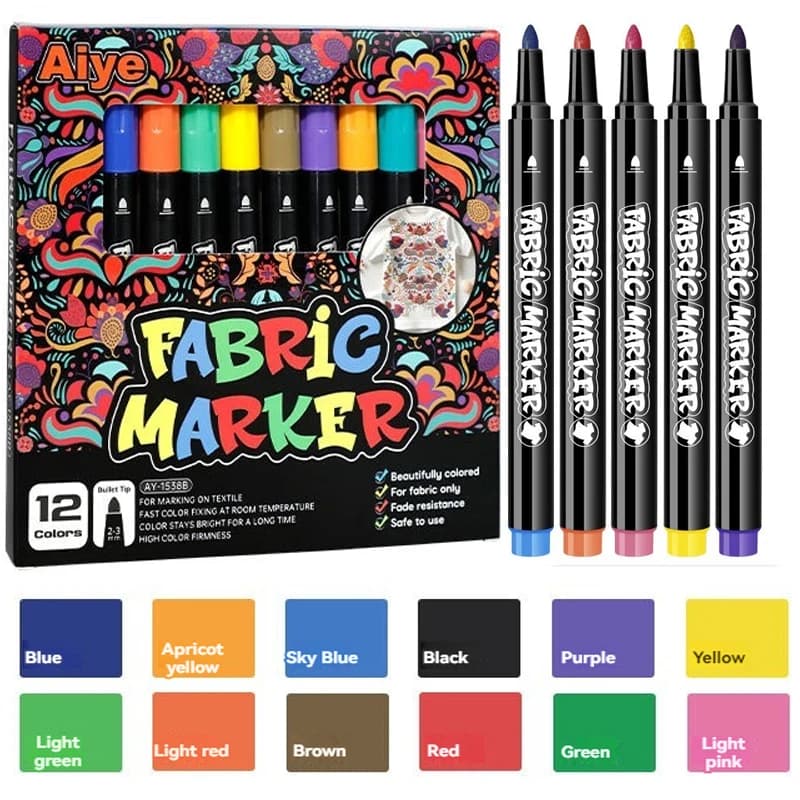 Lot de 12-24 marqueurs textiles indélébiles et permanents - Stylos marqueurs textiles à pointe fine 