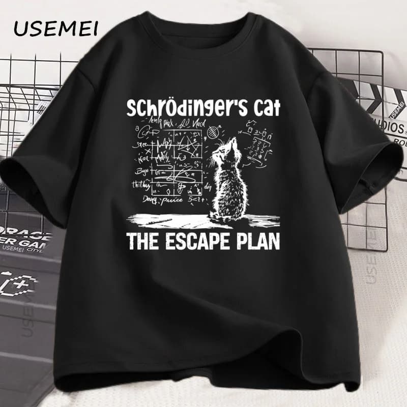 Schrodinger chat T-shirt physique mécanique quantique impression créative T-shirt à manches courtes
