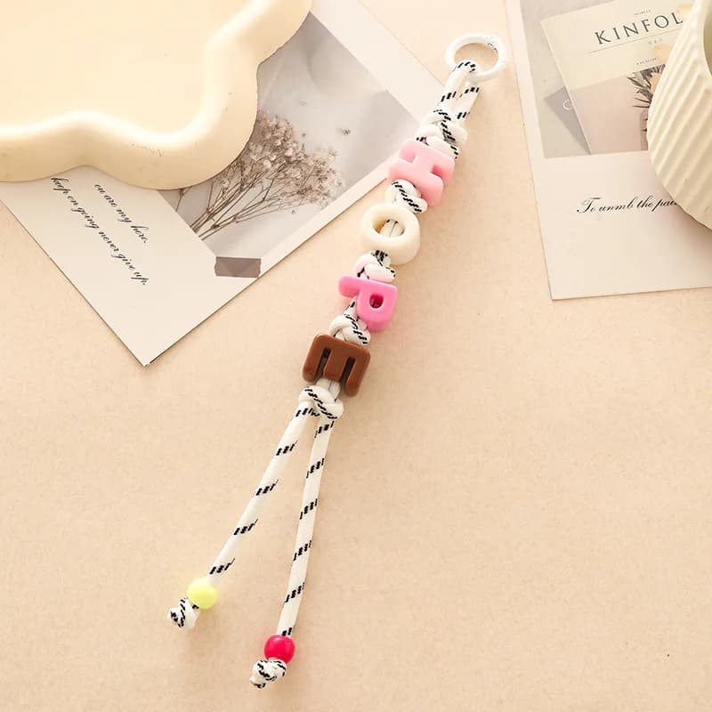 Porte-clés en acrylique avec nom de lettre personnalisé, mignon, corde tressée, lanière, accessoires