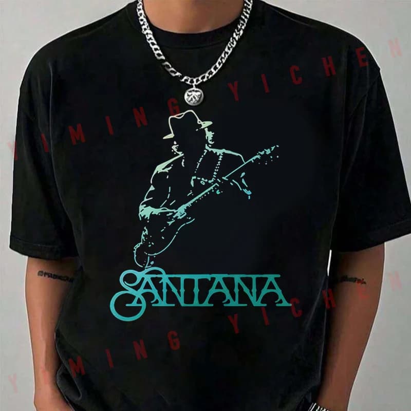T-shirt pour homme avec impression de silhouette de guitariste Santana, style moto, streetwear hip-h
