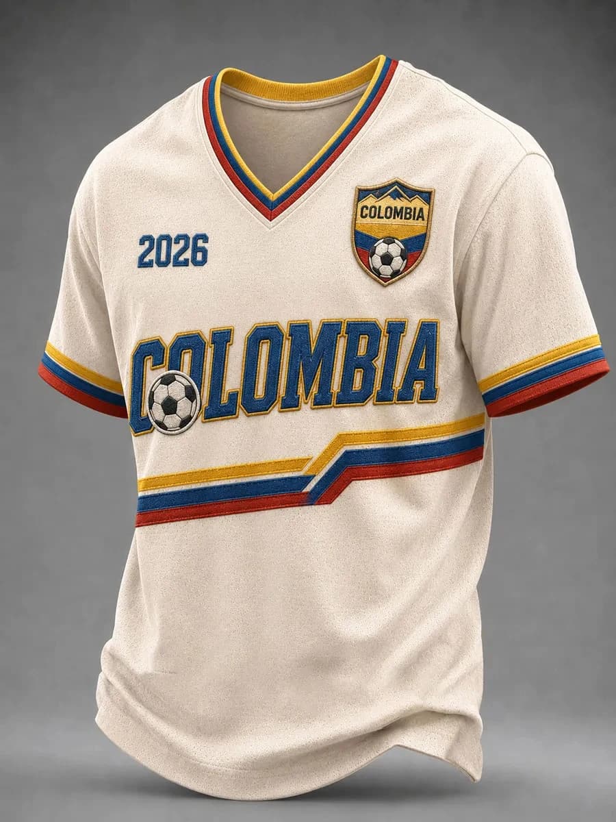 Nouveau Maillot de Football Rétro Columbia 2026 avec Impression 3D, T-shirt Y2K Assorti pour la Fami