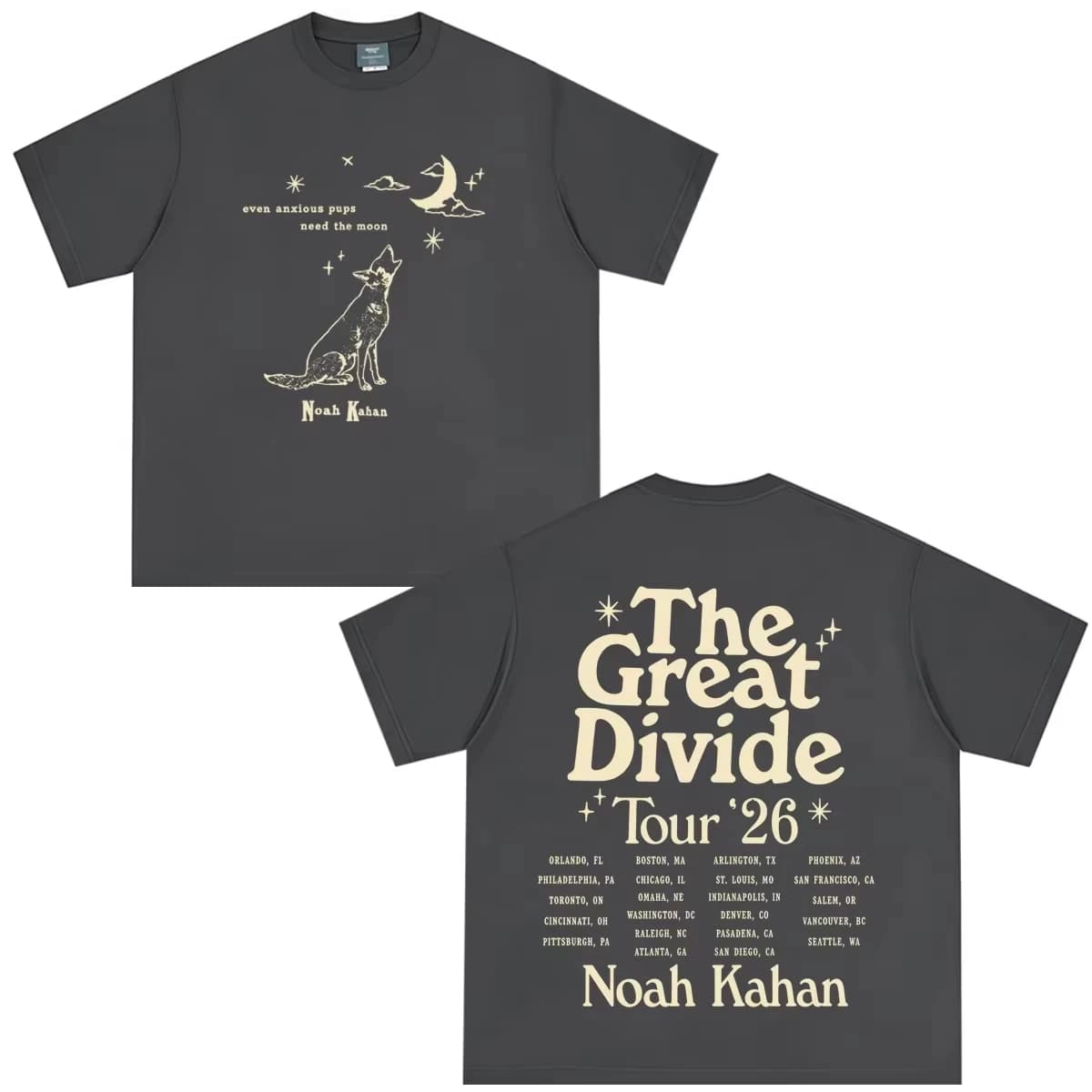 Noah Kahan The Great Divide Tour 2026 Merch T-shirt en coton pour hommes et femmes, T-shirt surdimen