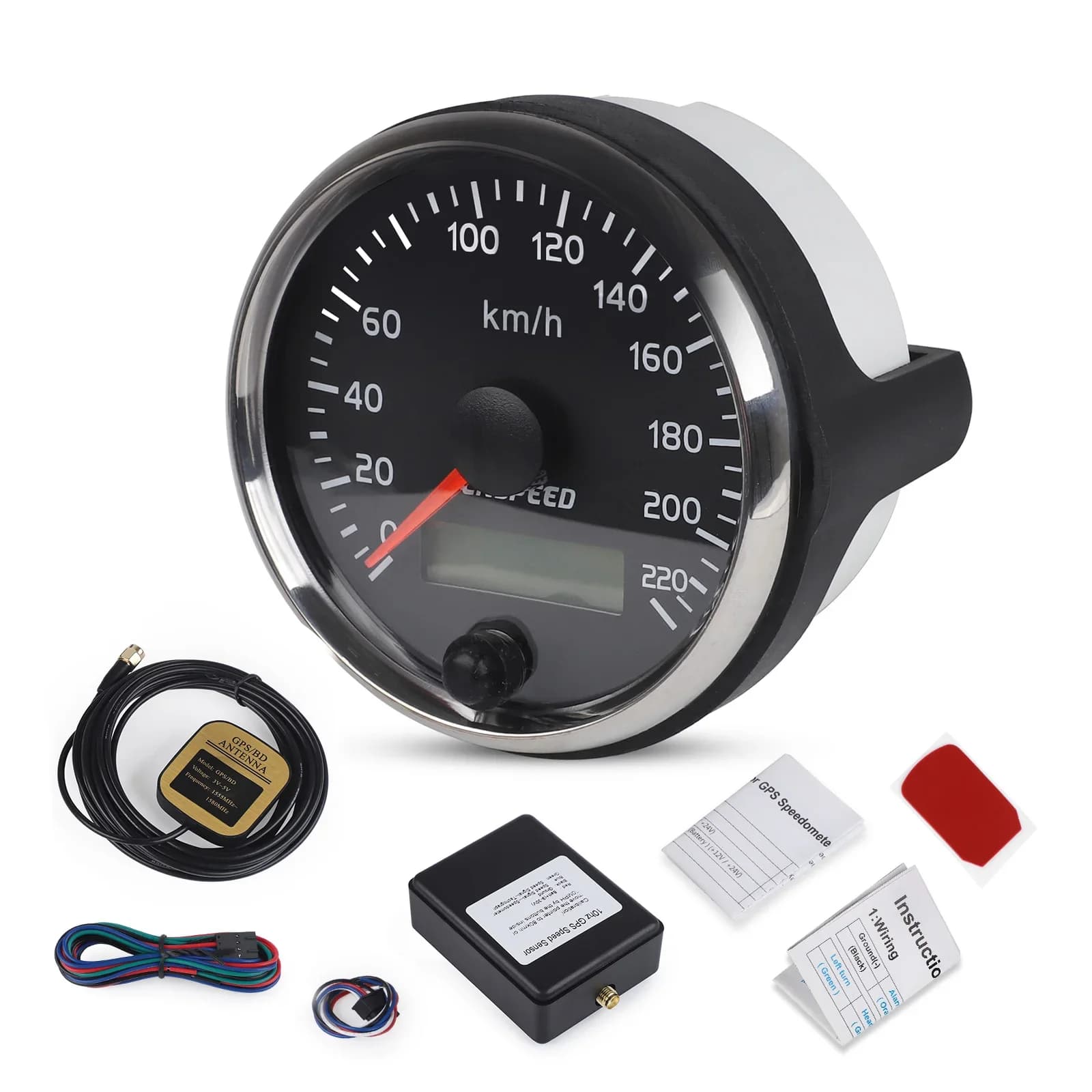 Compteur de vitesse GPS 12V 24V 85mm 220km/h avec écran LCD blanc/ambre pour voiture, camion, bateau