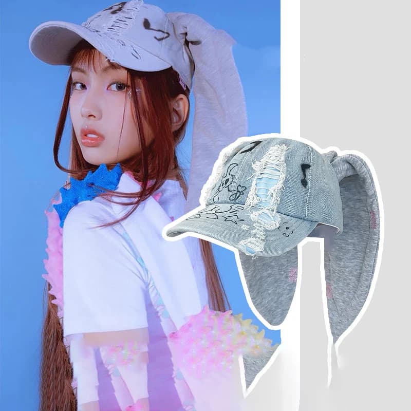 Niche Y2k oreilles de lapin Denim déchiré casquette de Baseball hommes et femmes personnalité foncée