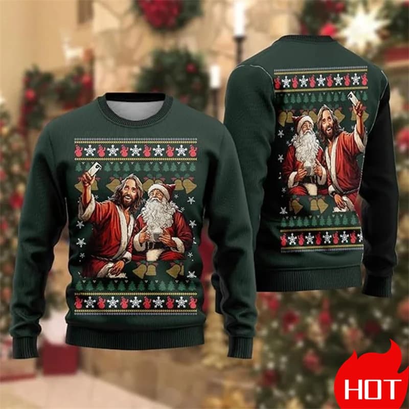 Sweat-shirt de noël laid imprimé en 3D, mode d'automne, motif père noël et jésus, pour hommes et fem